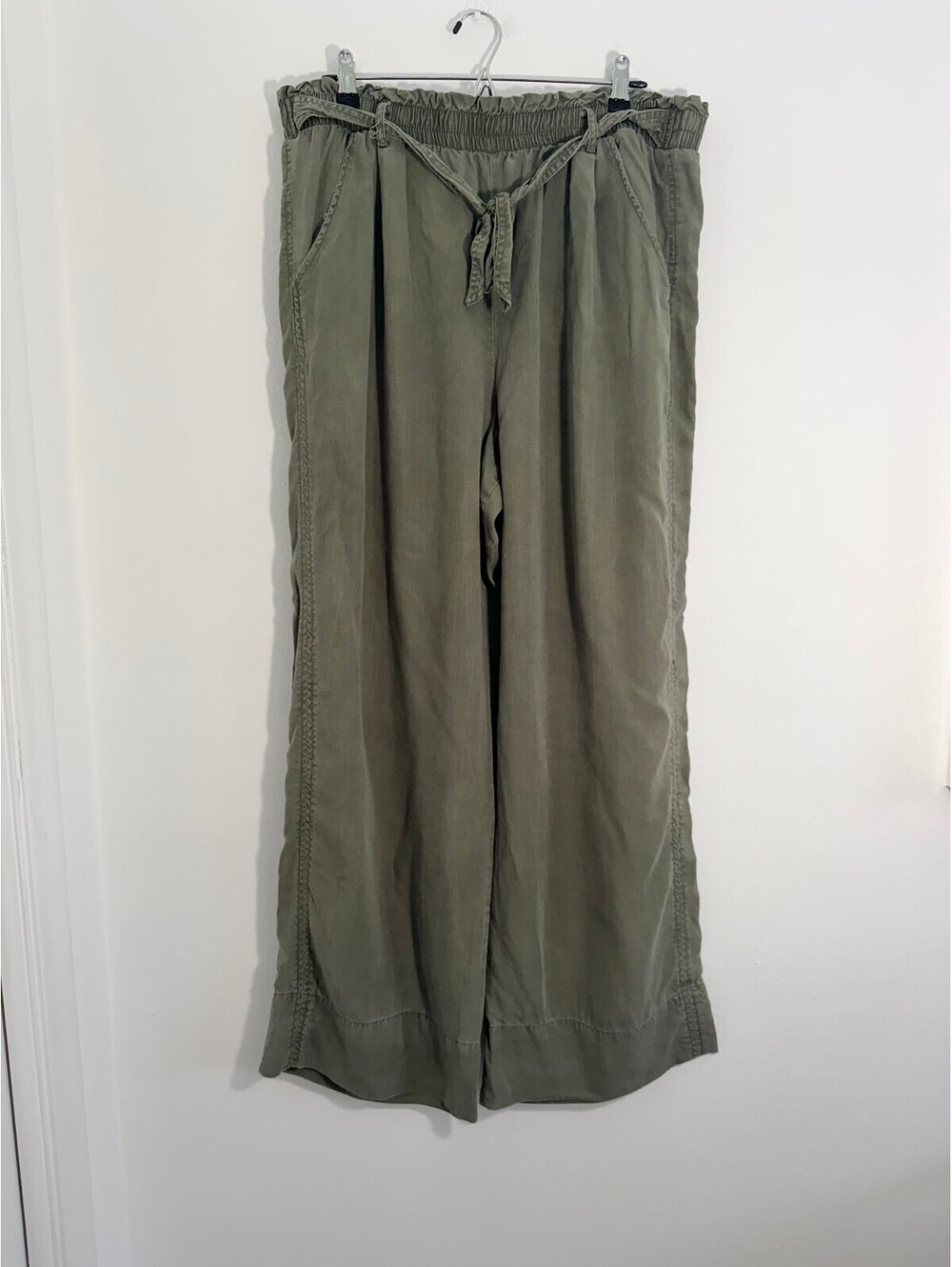 Knox Rose Olive Green Lyocell Wide Leg Pants XXL Boho Drawstring Pull On Casual - Picture 2 of 7
